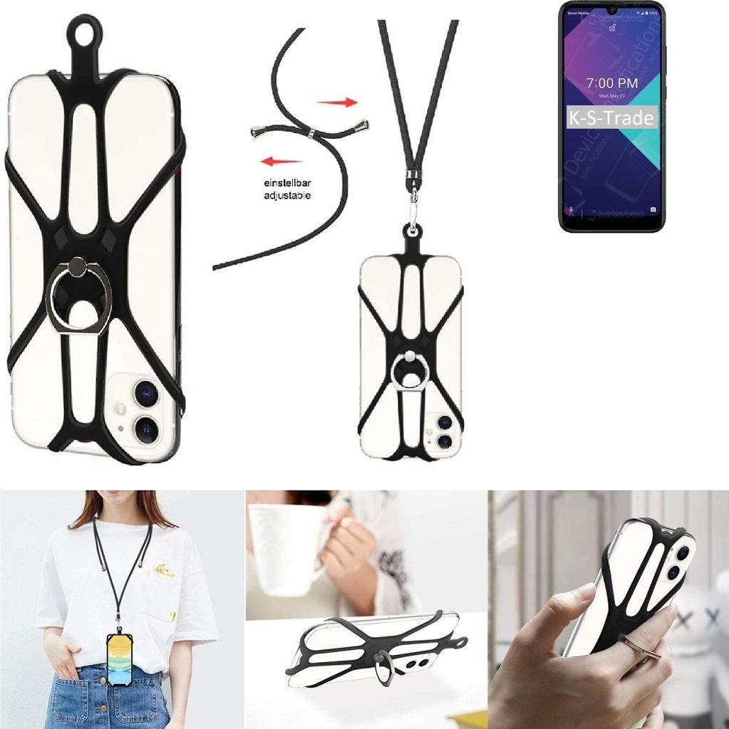 K-S-Trade 3in1 Handykette Handyband Handykordel Halsband Smartphone-Ring Handy-Ring kompatibel mit Wiko Ride 3 Fingerhalterung Handyring Tischständer