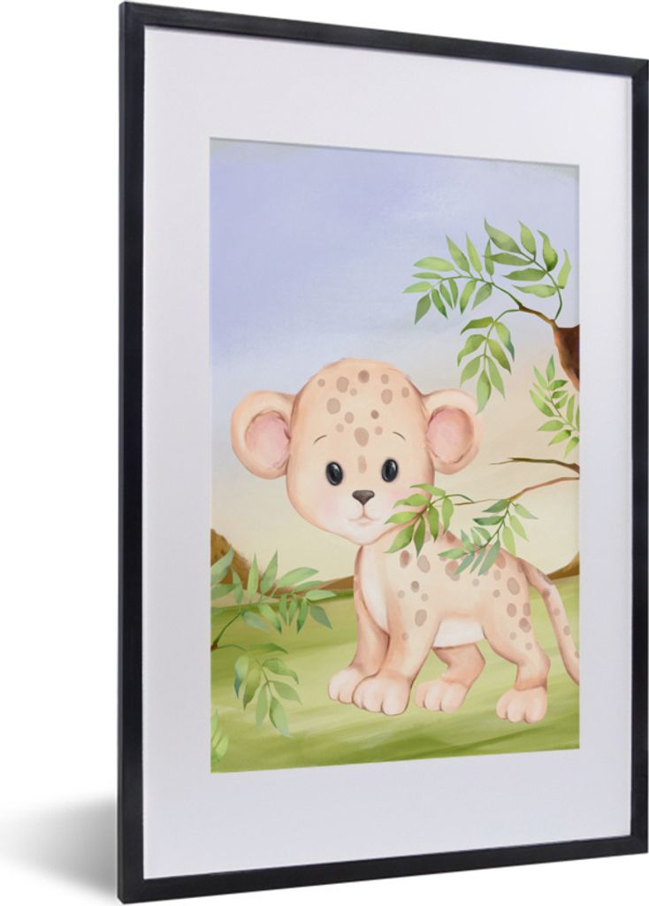 MuchoWow Gerahmtes Poster Dschungel - Tiere - Jungtier 40x60 cm - Poster mit Schwarzem Bilderrahmen Wandposter Rahmen Foto Bilder - Poster in Rahmen