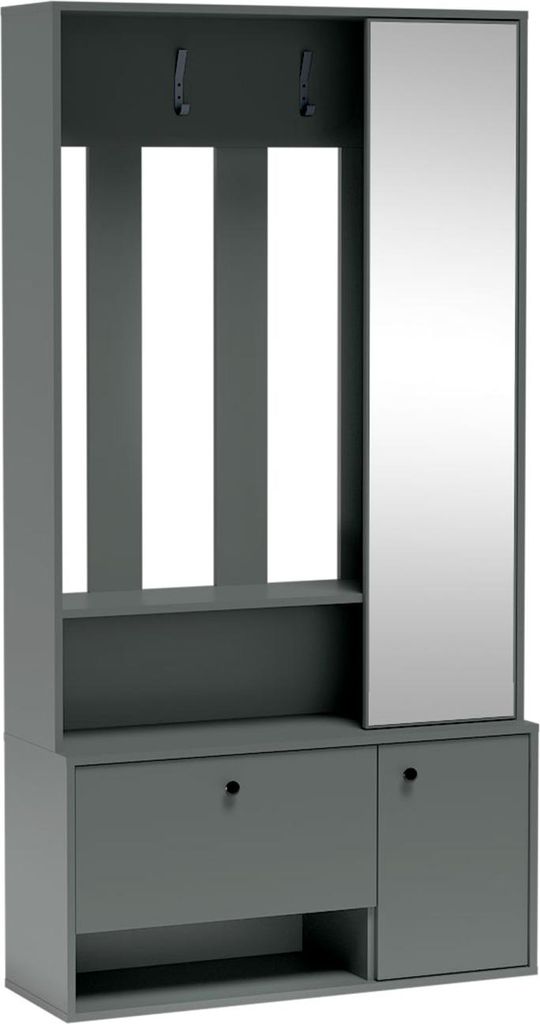 MEBLINI Garderobenschrank Flur mit Spiegel - Garderobe Schrank - Flurgarderobe schmal - Garderobe Flur Möbel Set - Flurschrank hoch - SPOTTI - 100...