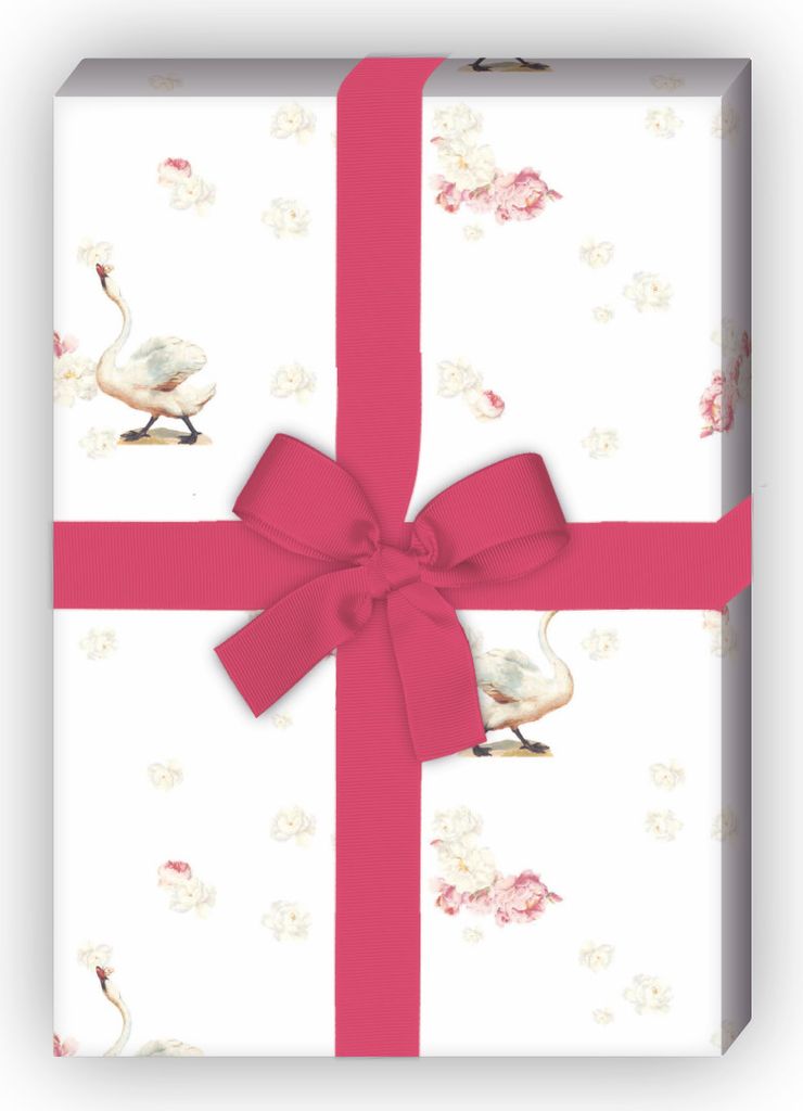 Romantisches Rosen Geschenkpapier für liebevolle Geschenke mit Schwänen - G7282, 32 x 48cm