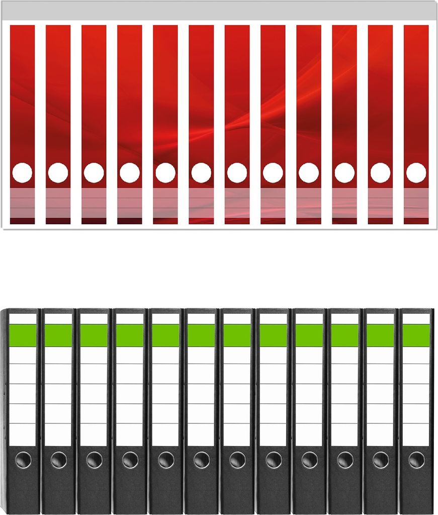 Wallario 12 Stück schmale Ordner inkl. Klebeetiketten mit Motive Abstrakte rotes Muster - roter Stoff - Set mit Rückenschildern / Ordnerrücken S...