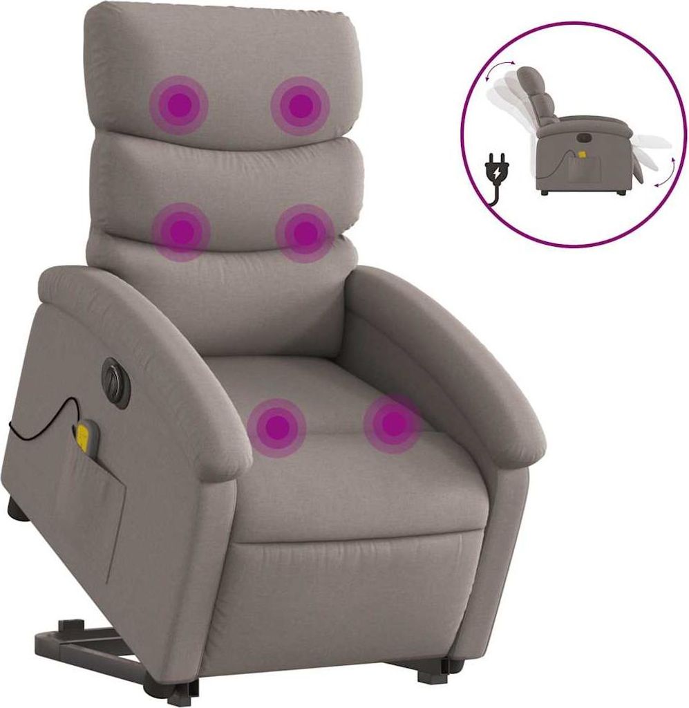vidaXL Elektrischer Massagesessel mit Aufstehhilfe Taupe Stoff
