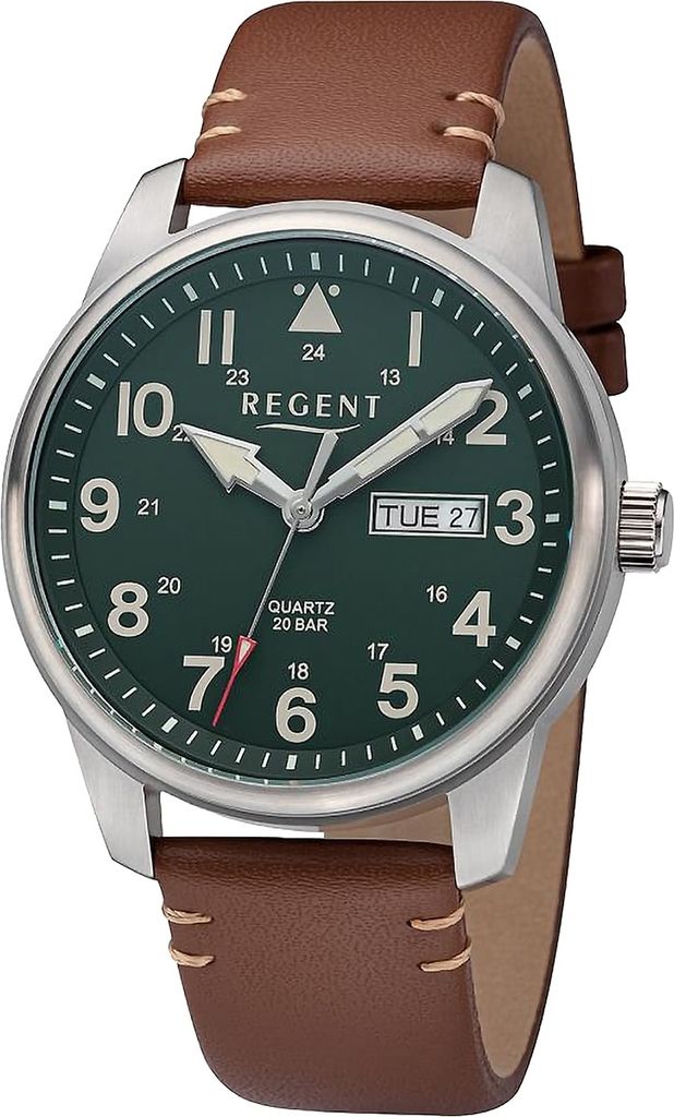 Regent Herren Uhr Leder braun BA-759 Quarz, Edelstahl