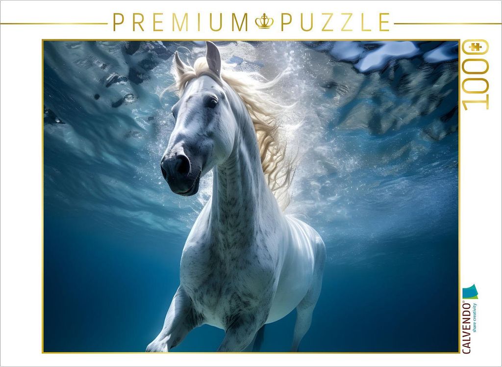 CALVENDO Puzzle Ein edles Pferd geht schwimmen | 1000 Teile Lege-Größe 64x48cm Foto-Puzzle für glückliche Stunden