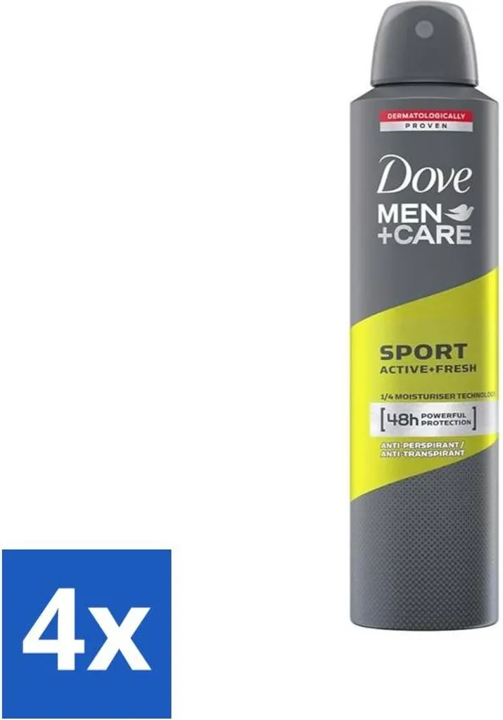 Anti-transpirant Homme Dove Sport Active Fresh 250 ml - Pack de 4 Spray