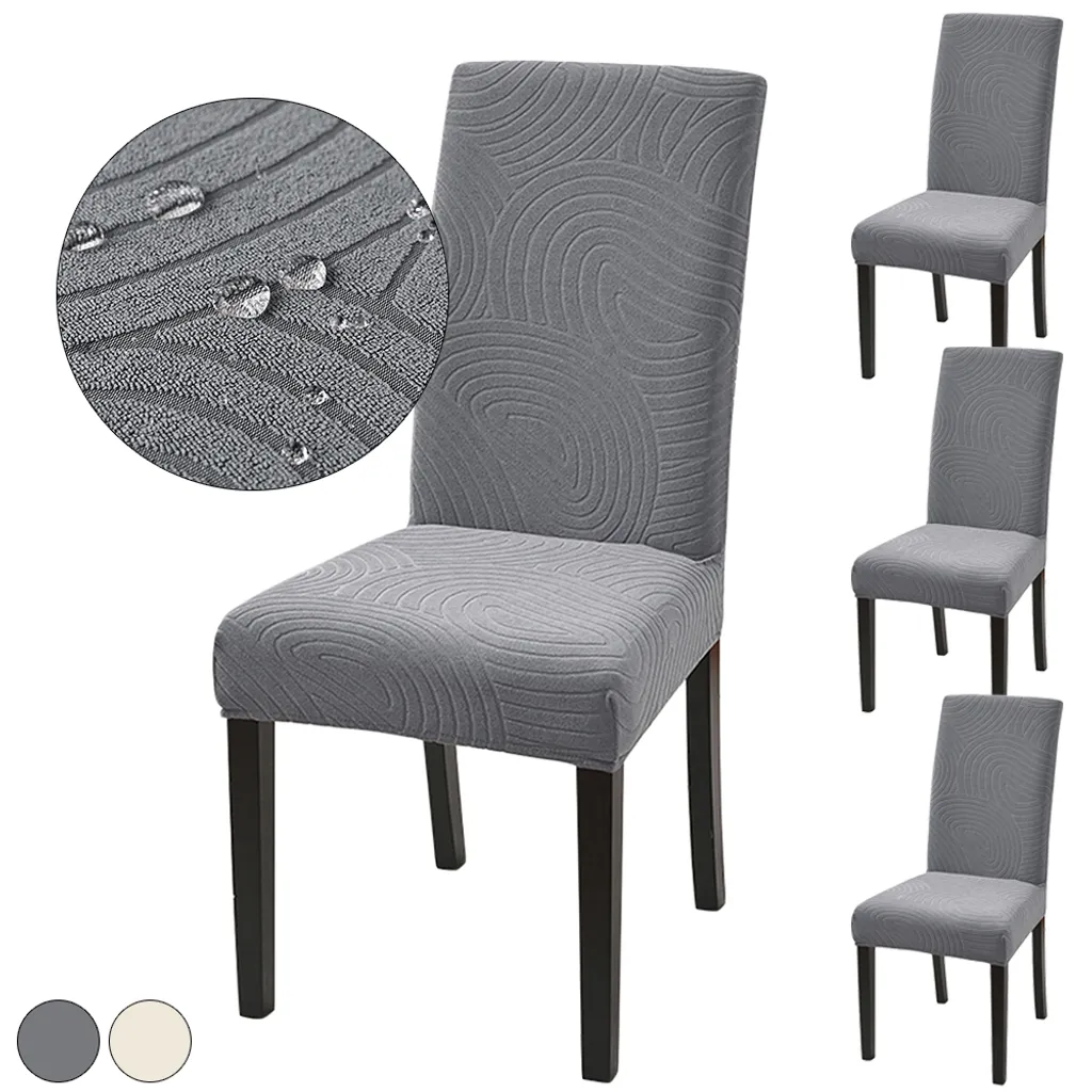 Set 4 Coprisedia Jacquard Grigio Impermeabili | Fodere Sedie Sala Pranzo
