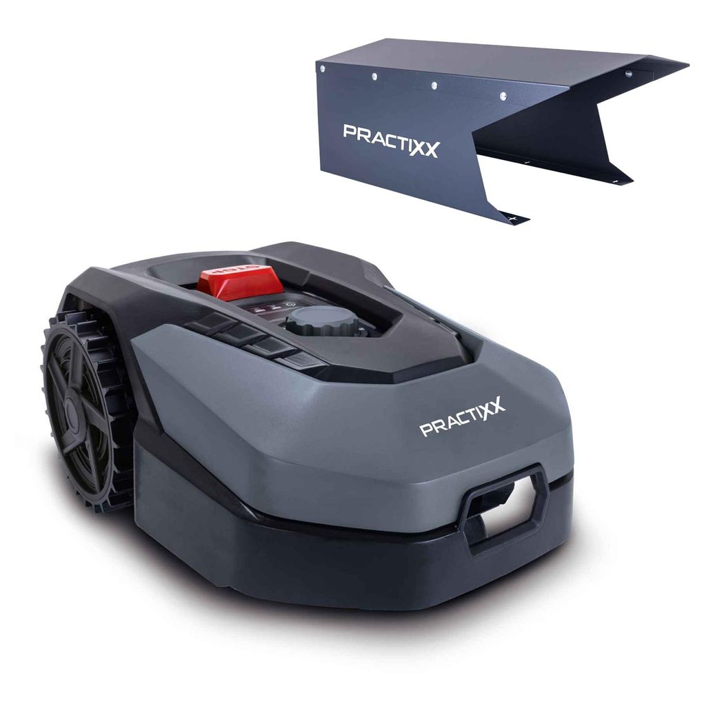 Practixx Mähroboter PX-RRM-600Wi bis zu 600 qm² | 18cm Schnittbreite | 20-60 mm Schnitthöhe | Regensensor | Wifi & BT | App-gesteuert | inkl. Ga...