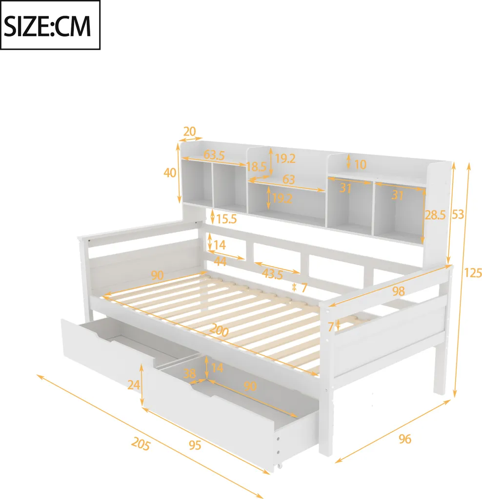 Lit adolescent 90x200 bois blanc, solution gain de place avec rangements - 3