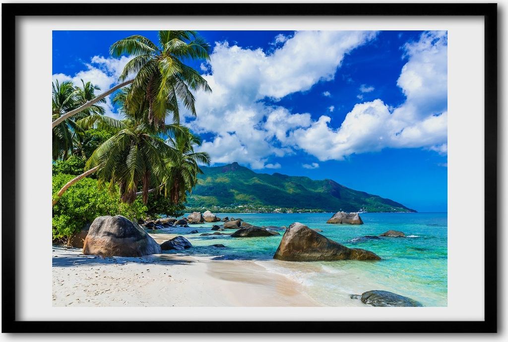 Bild 60x40 MDF-Rahmen, Wandkunst Seychellen-Strand