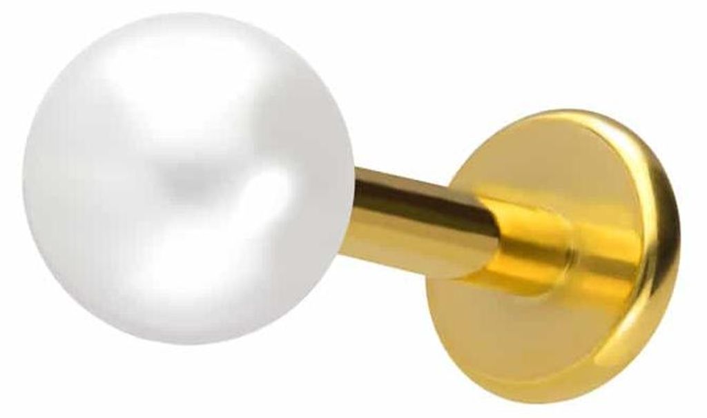 Ohrpiercing, Nasenpiercing Titan Labret mit Innengewinde SYNTHETISCHE PERLE Gold Stablänge: 6mm | Stabstärke: 1,6mm | Perlengröße: 5mm
