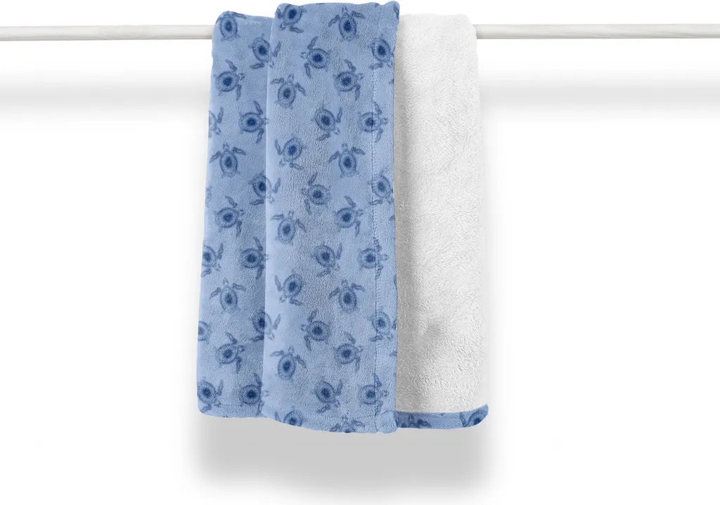 ABAKUHAUS Coperta morbida in flanella e pile con motivo tartarughe marine, accogliente peluche per interni ed esterni, 125 x 175 cm, blu scuro e azzurro Ceil
