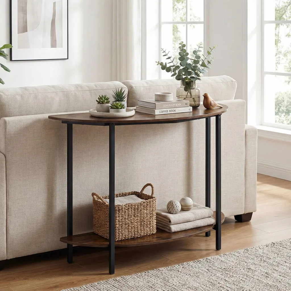 Console COSTWAY, table d'entrée semi-circulaire 100x29,5x80cm marron - 9