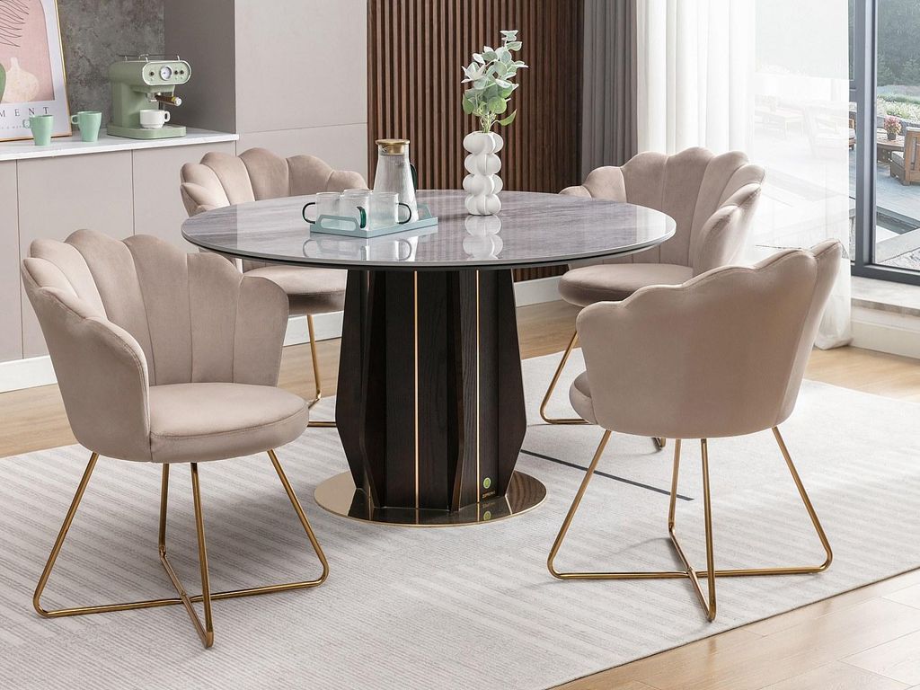Stuhl 6er-Set - Samt & Metall - Beige & Goldfarben - FIORI II