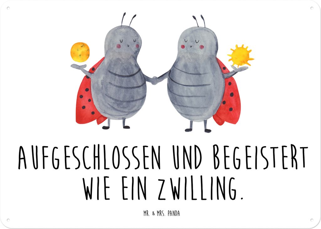 Mr. & Mrs. Panda Blechtafel Sternzeichen Zwilling DIN A4 - Weiß - Geschenk, Blechschild, Zwillingsbruder, Zwillingsschwester, Wandbild, Schild, T...
