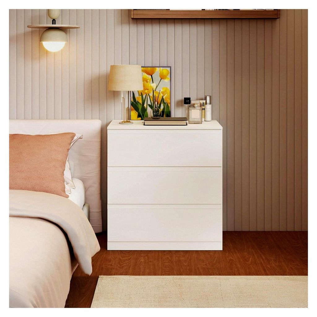 Weiße Kommode mit 3 Schubladen, 70 cm Breite, Schubladenschrank & Sideboard, Stauraum für Schlafzimmer, Wohnzimmer, Büro und Eingangsbereich, 70...