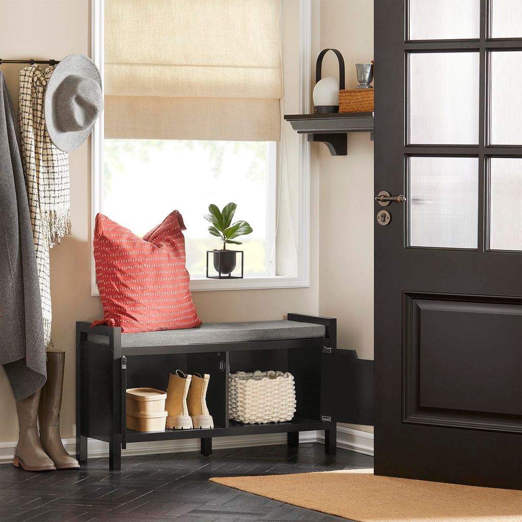 SoBuy Schuhbank mit Sitzfläche und Stauraum Schuhregal Flur Sitzbank mit Truhe Gepolsterte Sitzfläche & große Klappe für Wohnzimmer FSR63-II-SCH