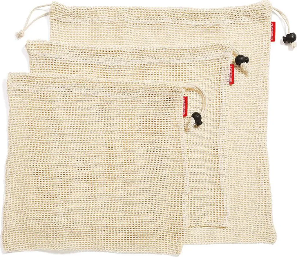 Sacs à vrac réutilisables en filet de coton pour fruits et légumes - 3 pcs