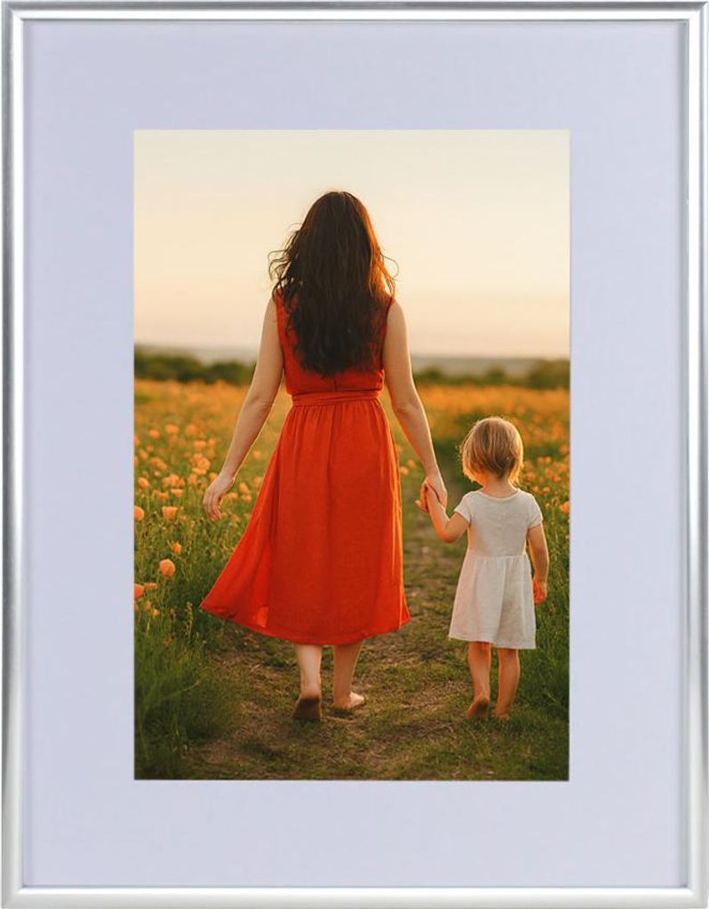 New Lifestyle Kunststoff Bilderrahmen mit Passepartout & Kunststoffglas Collage Wanddeko Poster Hoch- & Querformat - Farbe: Silber | Format: 30x45
