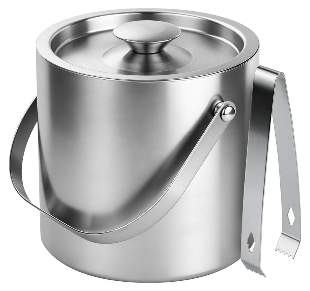 Eisbehälter aus Edelstahl mit Deckel und Zange, 2/3 l Fassungsvermögen, doppelwandig isoliert, ideal für Partys, Wein, Champagner, Cocktails und...