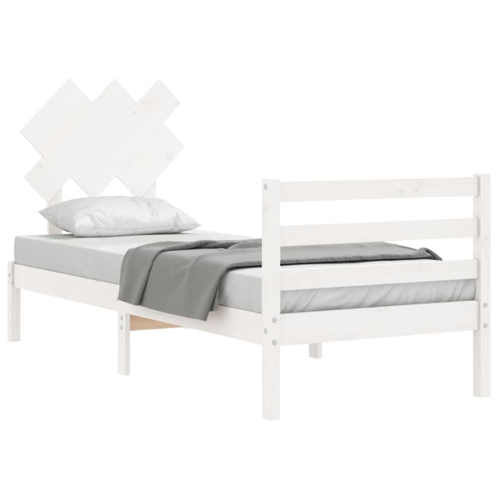 vidaXL Massivholzbett mit Kopfteil Weiß 90x200 cm