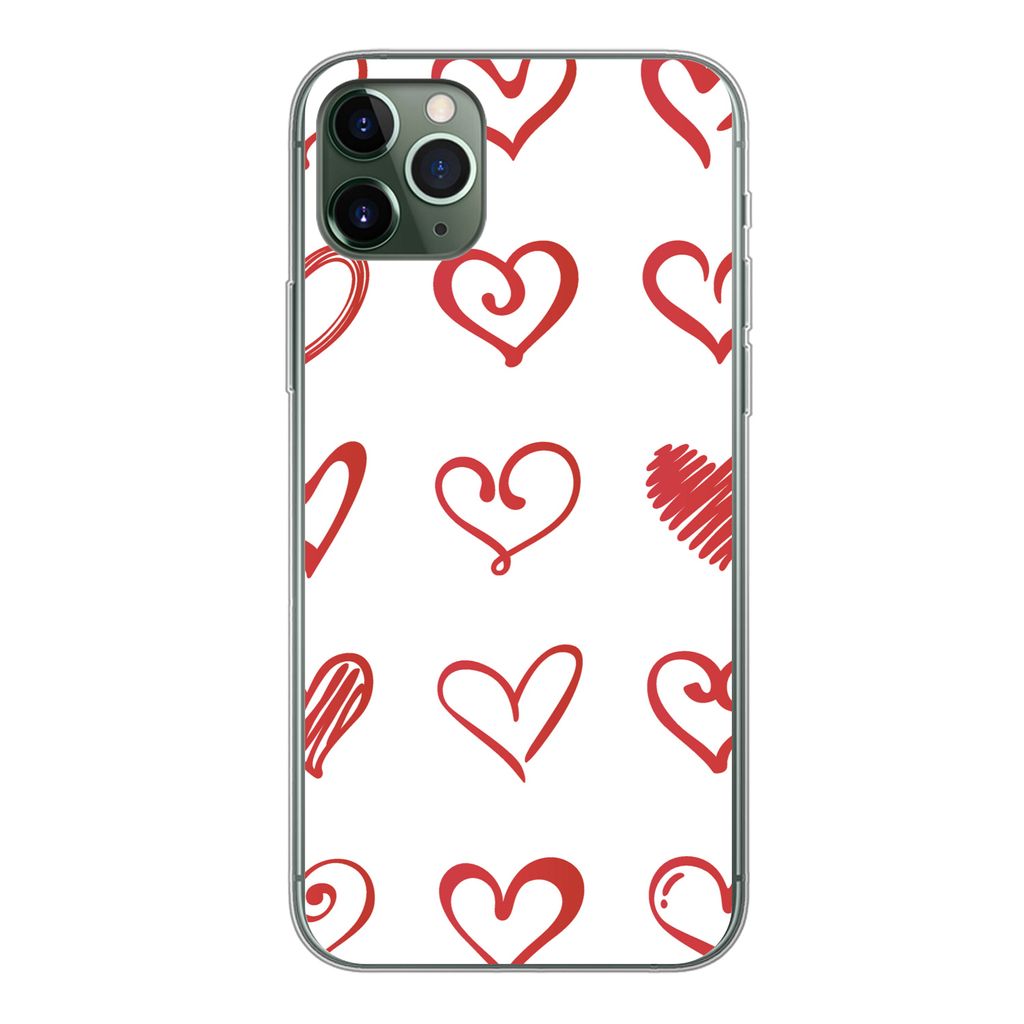 MuchoWow Handyhülle Schutzhülle Hülle für iPhone 11 Pro Max Eine Illustration mit Herzen in verschiedenen Formen Silikon Softcase Handy Hüll...