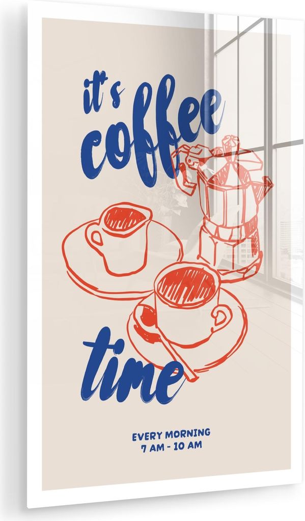 MuchoWow Glasbilder - Bilder auf Wandbild - Foto auf Glas Kaffee - Zitat - Rot - Blau - Beige 40x60 cm Wanddekoration aus Glas - Acrylglasbild - Ac...