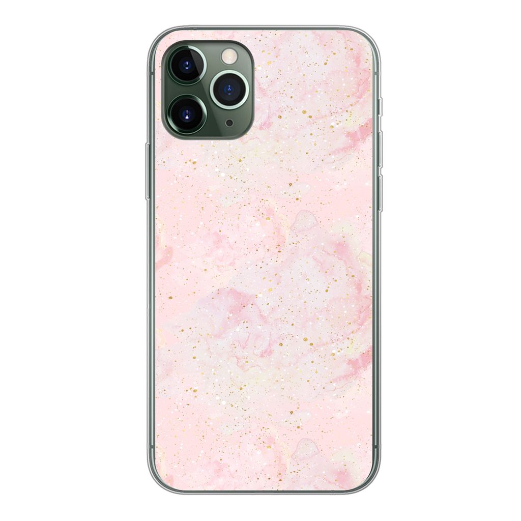 MuchoWow Handyhülle Schutzhülle Hülle für iPhone 11 Pro Marmor - Rosa - Glitter - Gold - Muster Silikon Softcase Handy Hülle - Handy