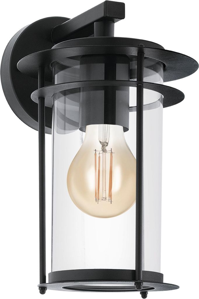 EGLO Außen-Wandlampe Valdeo, 1 flammige Außenleuchte, Wandleuchte aus verzinktem Stahl in Schwarz, Glas in Transparent, E27 Fassung, IP44
