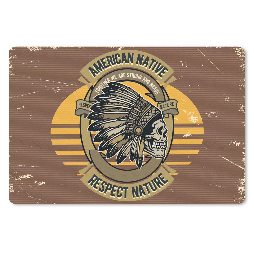 MuchoWow Schreibtischunterlage Mannshöhle - Indianerformschnitt - Schädel - Vintage 60x40 cm - XXL Mauspad - Großes Mauspad