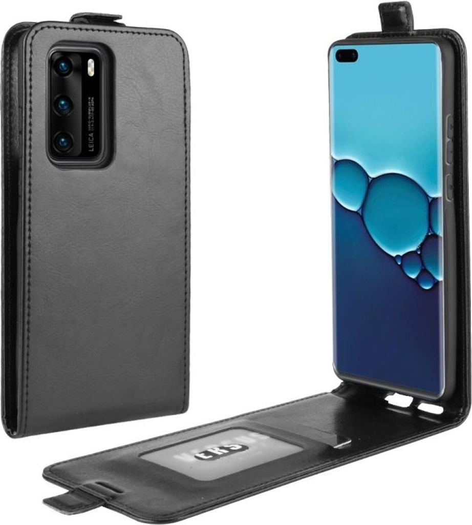 Flip Case Handyhülle für Huawei P40 Vertikal Schutzhülle Tasche Cover Schwarz Bumper Smartphone Kartensteckplatz-Kreditkarte-Geldscheine EC-Kart...
