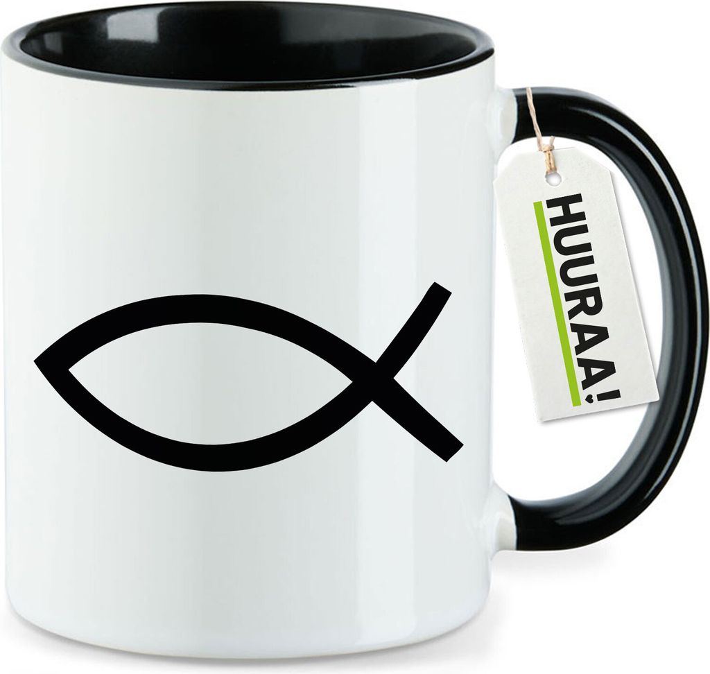 Huuraa Kaffeetasse Fisch Symbol 330ml Schwarz Keramik Kaffeebecher Geschenkidee