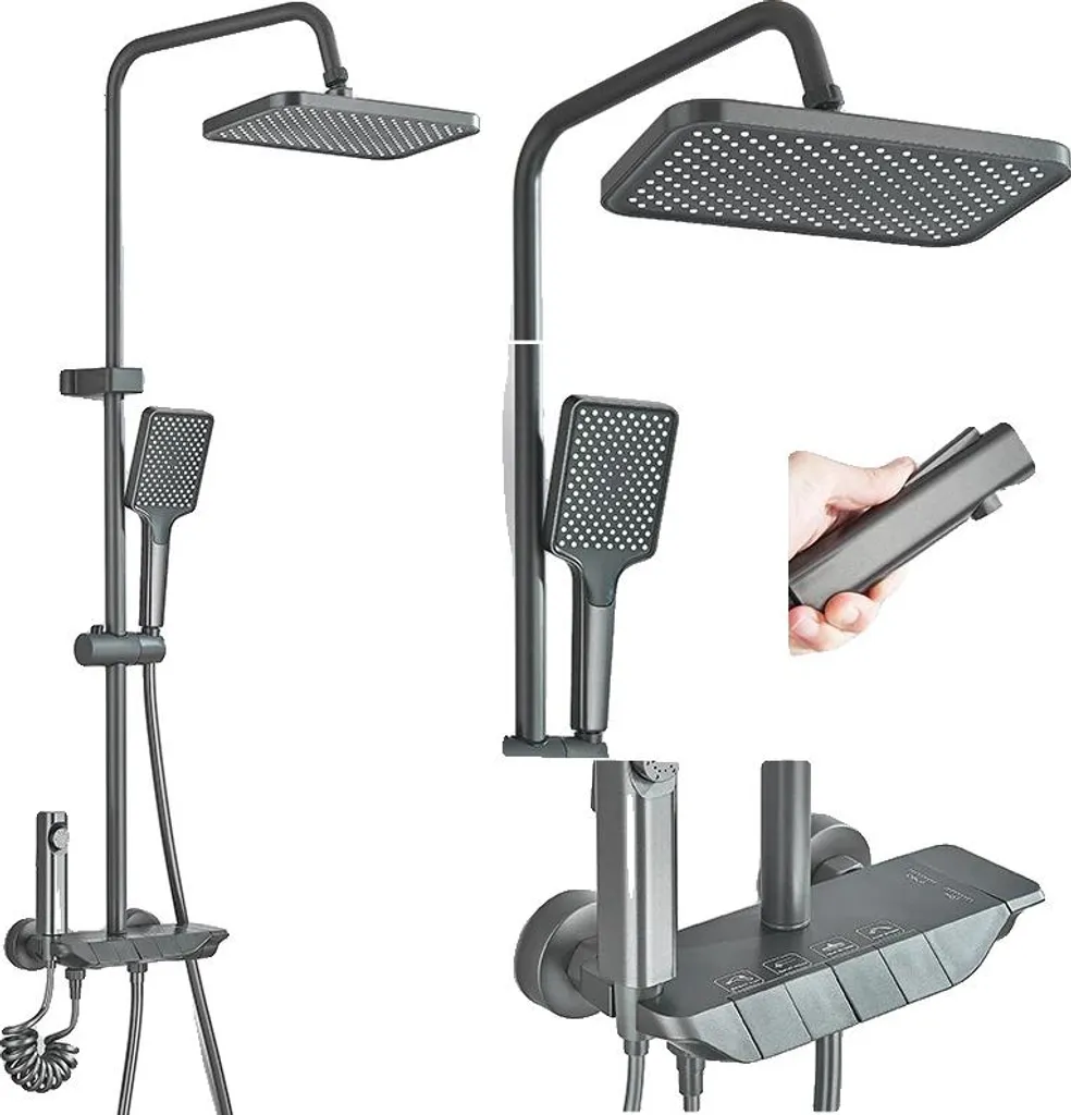 Set di rubinetteria per doccia, doccia a pioggia, doccetta, grigio canna di fucile Senza display