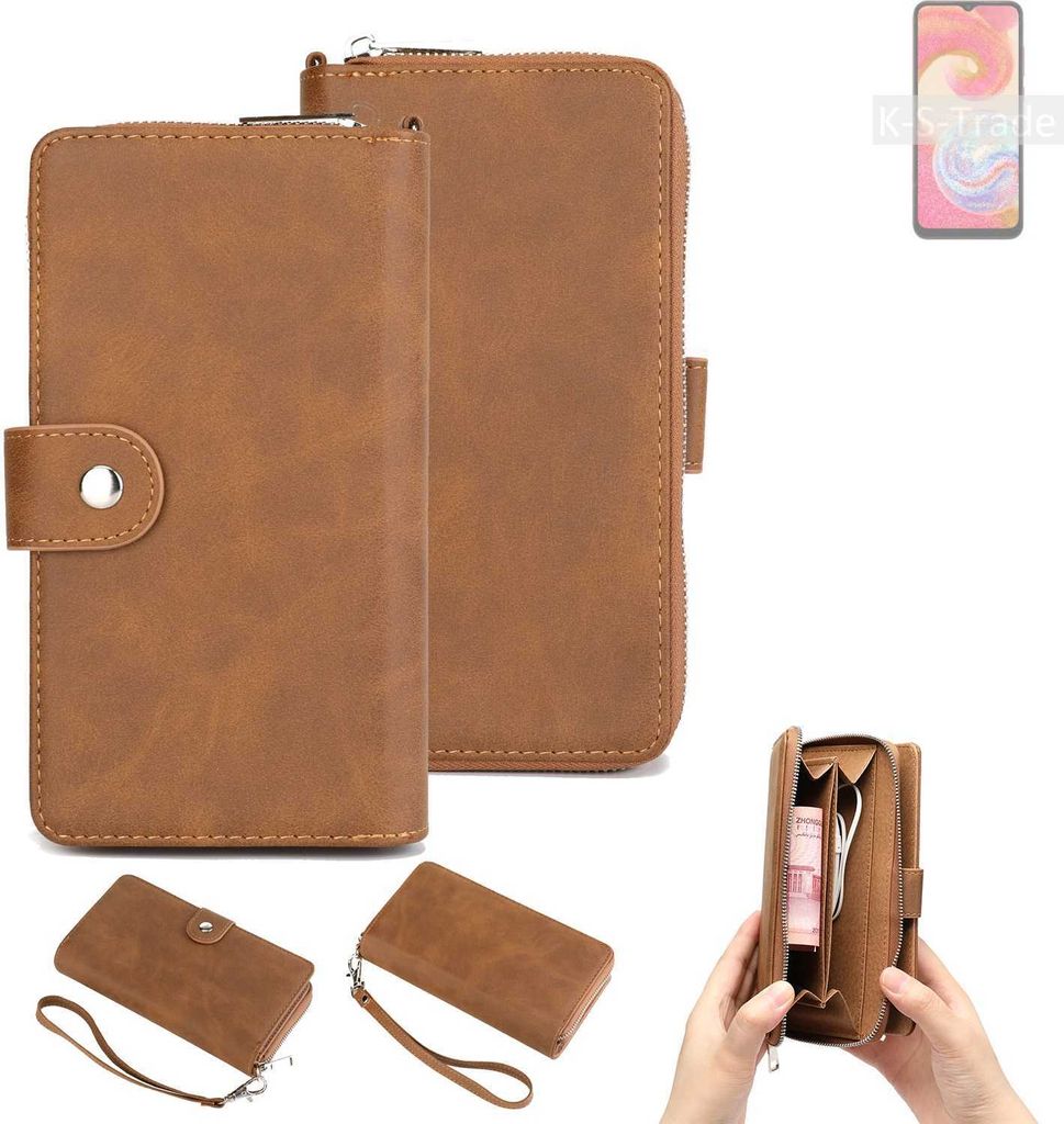 K-S-Trade Handyhülle Schutzhülle kompatibel mit Samsung Galaxy A04e & Portemonnee Tasche Handytasche Case Etui Geldbörse Wallet braun (1x)