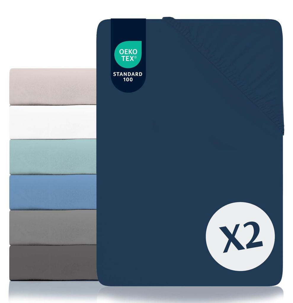 Set mit 2 Spannbettlaken 200x200cm, dunkelblau, 100% Polyester-Mikrofaser, -