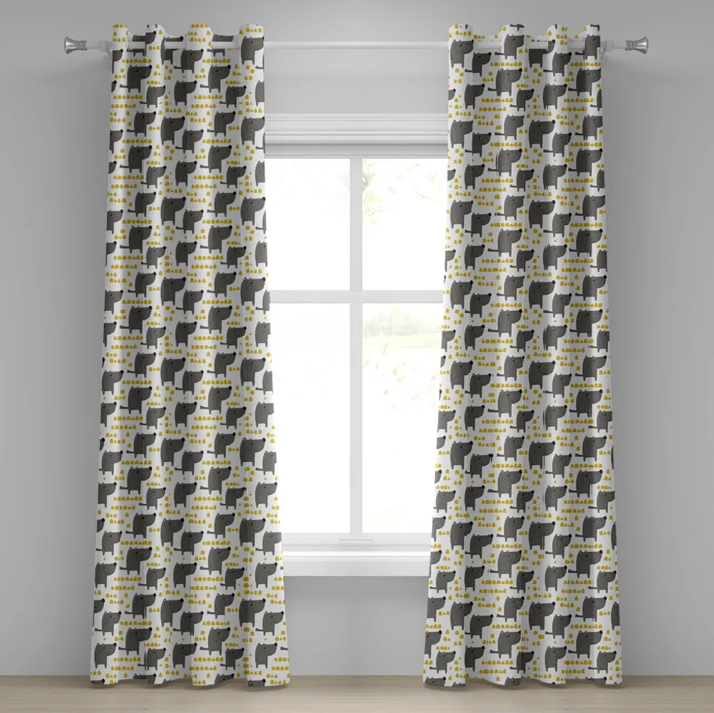 Rideau 2 panneaux pour amoureux des chiens décor gris et jaune 280x175cm