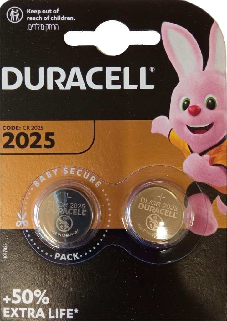 Duracell Lithium Button Battery 3V 2025 DL/CR2025 2 Units