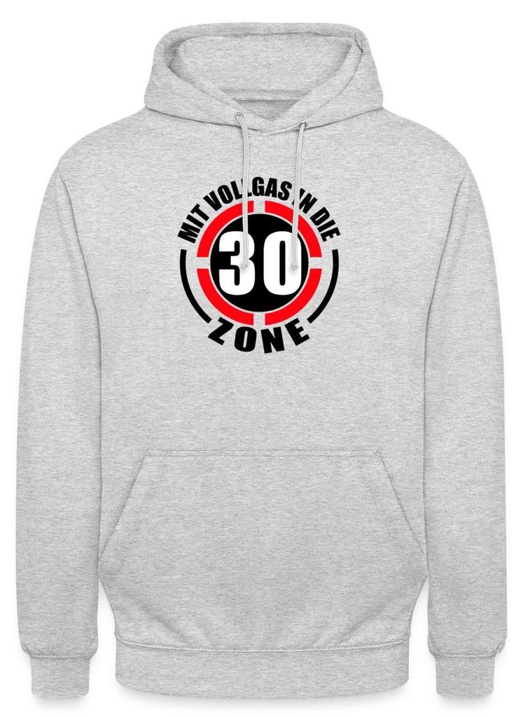 Spreadshirt 30. Geburtstag | Vollgas In Die 30 Zone Uni Hoodie, L, Hellgrau meliert