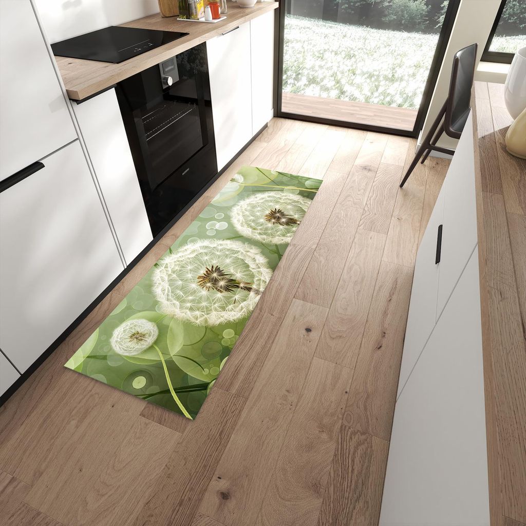 Küchenteppich 60x180cm rutschfest & abwischbar PVC Läufer - Löwenzahnzarte Blüten