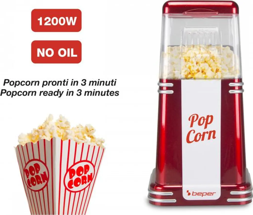 Machine Pop-corn Rapide 1200W BEPER 90590-Y sans Matière Grasse