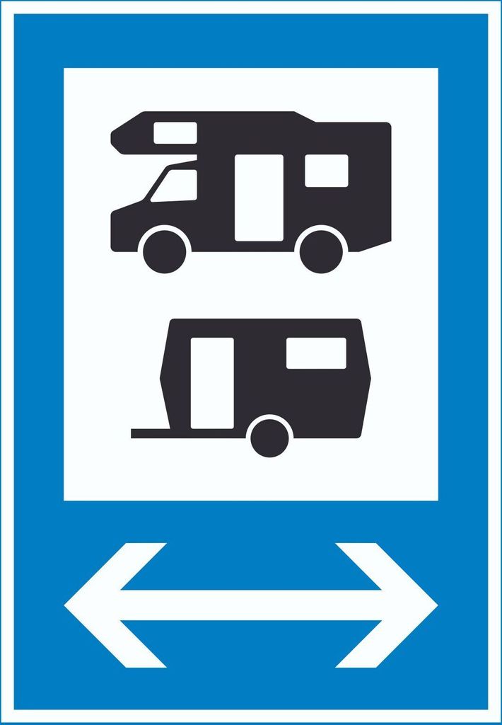 Wohnmobil- und Wohnwagenplatz links rechts Schild A1 Rückseite selbstklebend