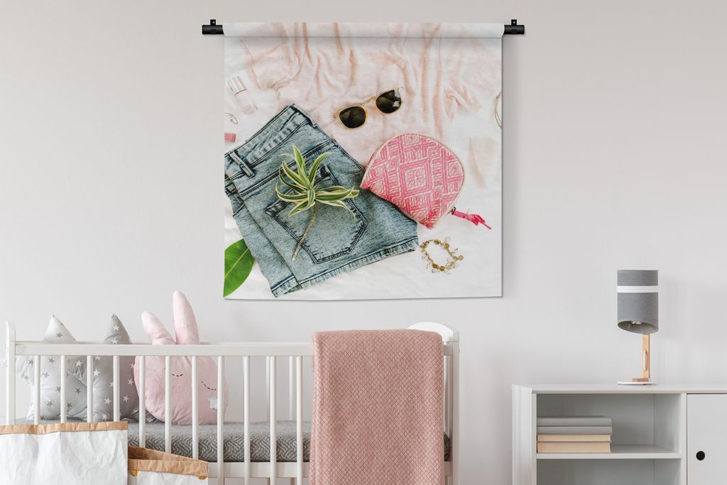 MuchoWow Wandteppich Wandbehang Tropical - Rosa - Hemd 90x90 cm Tapisserie Dekoration Wandtuch - Wandaufhänger