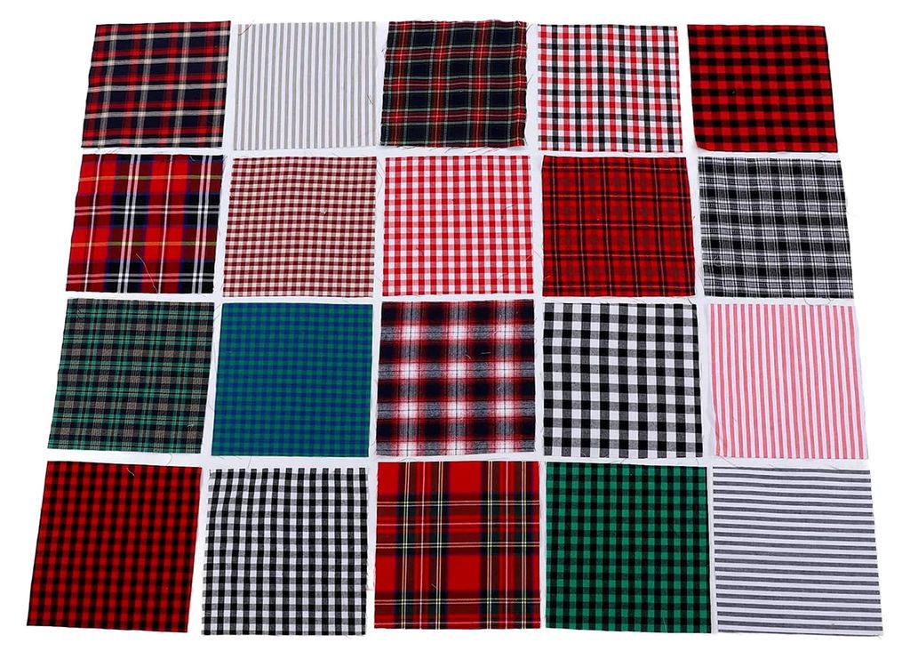 20 Stück Tartan-Stoff, Quilt-Charm-Quadrate, 25 x 25 cm, Karierter Stoff zum Nähen, Patchwork