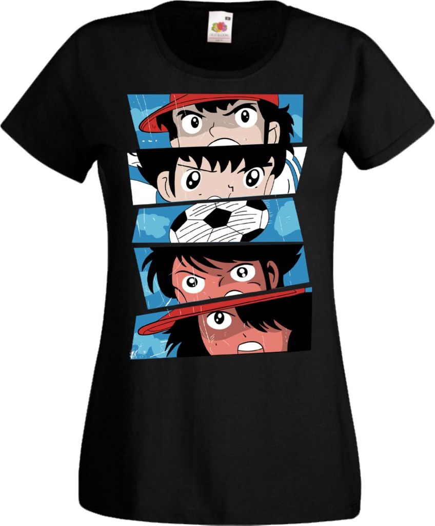Damen T-Shirt Manga Anime Captain Tsubasa 02 Goal, Lady S / Schwarz