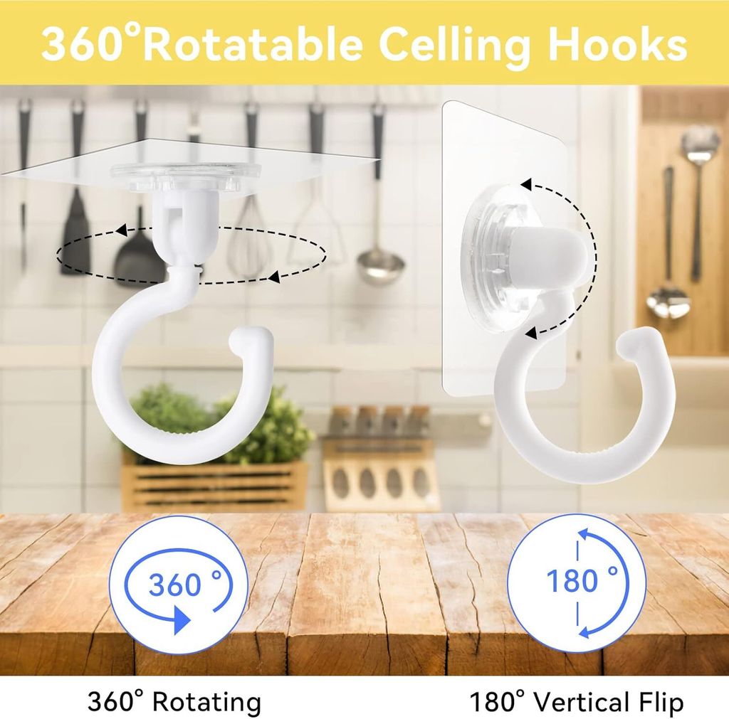 Haken Selbstklebend, 6 Stücke 360° Drehbar Deckenhaken, Produktbild 3