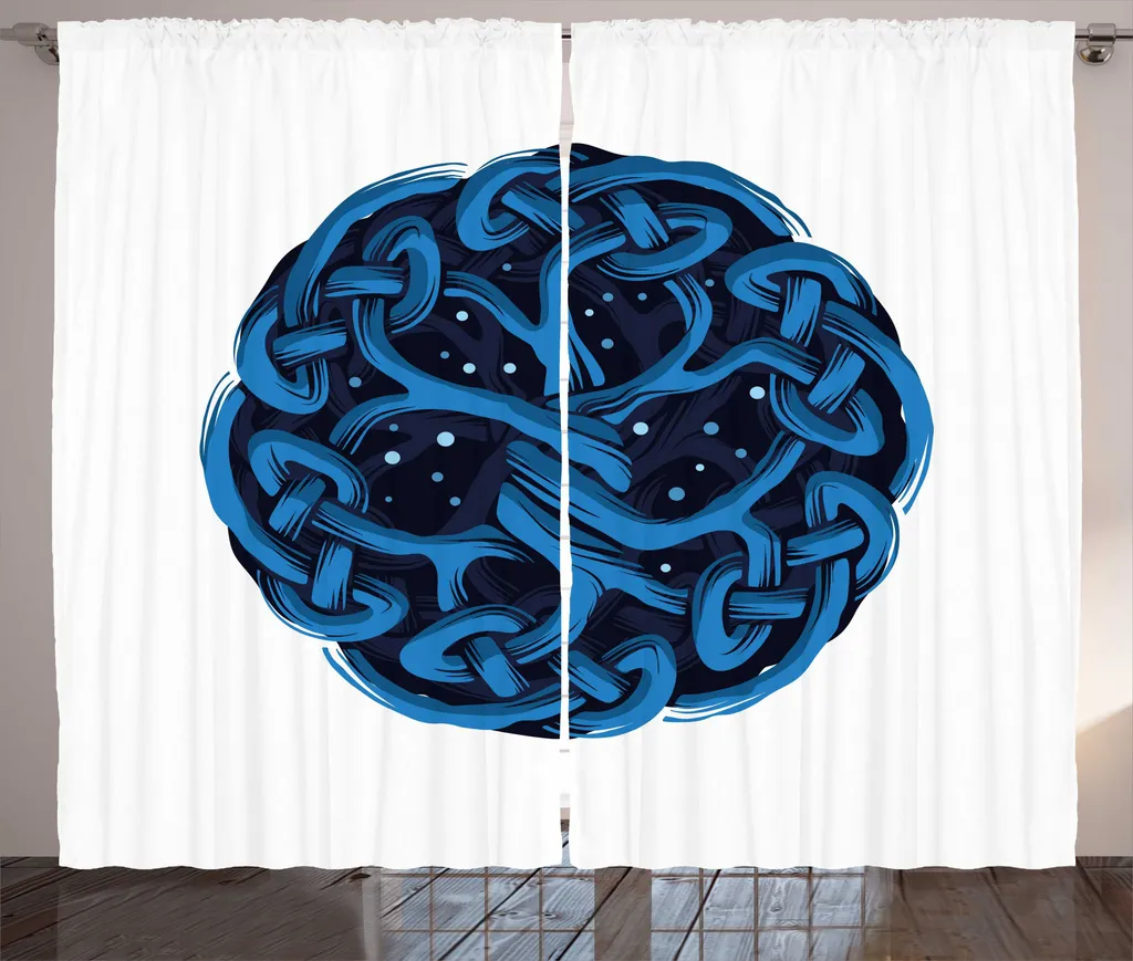 Rideaux de Salon avec Boucles Motifs Celtiques Bleu Indigo 280x225 cm
