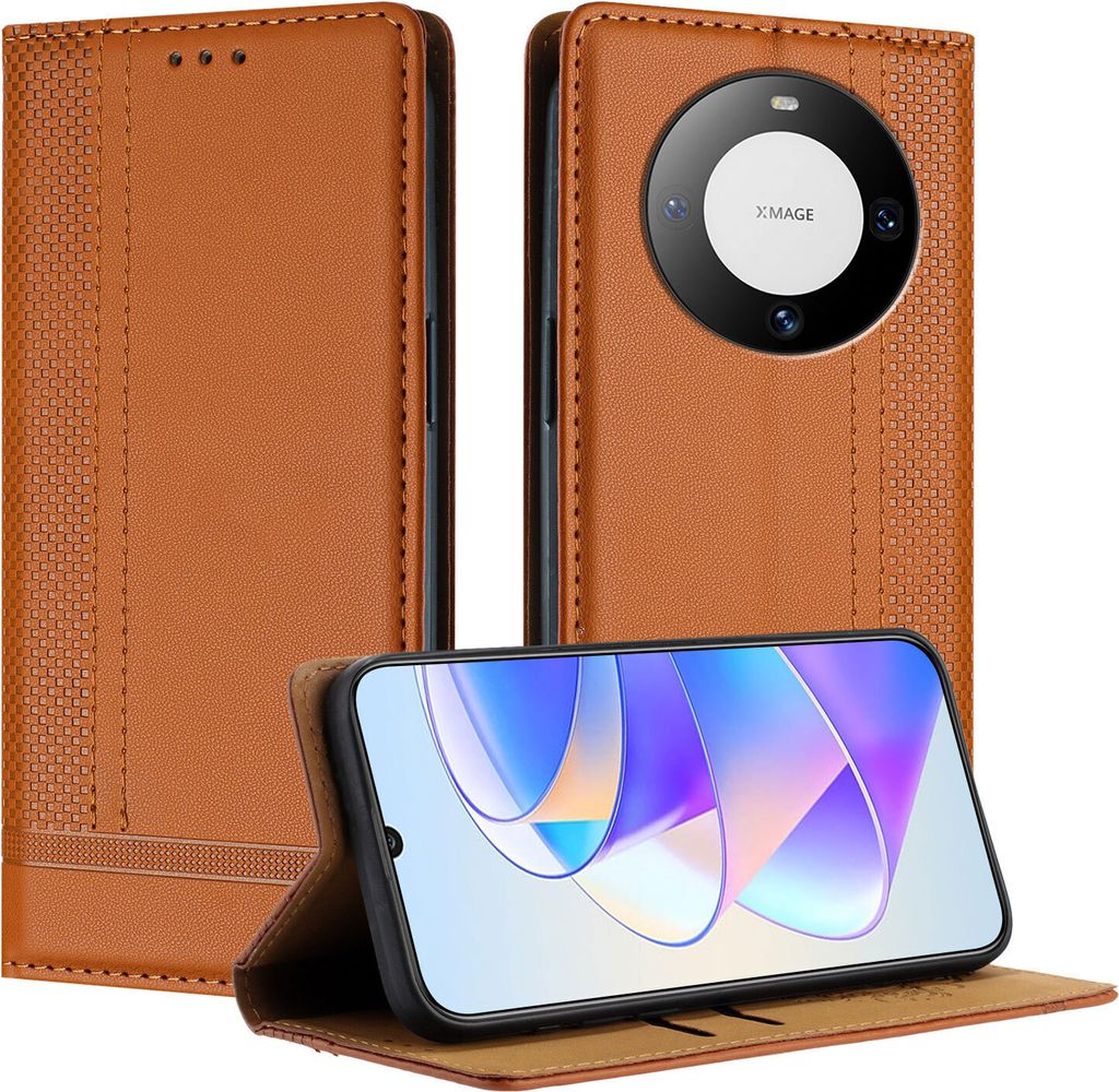 Handyhülle für Huawei Mate 60 Leder Flip Klappbare Schutzhülle mit Standfunktion Braun