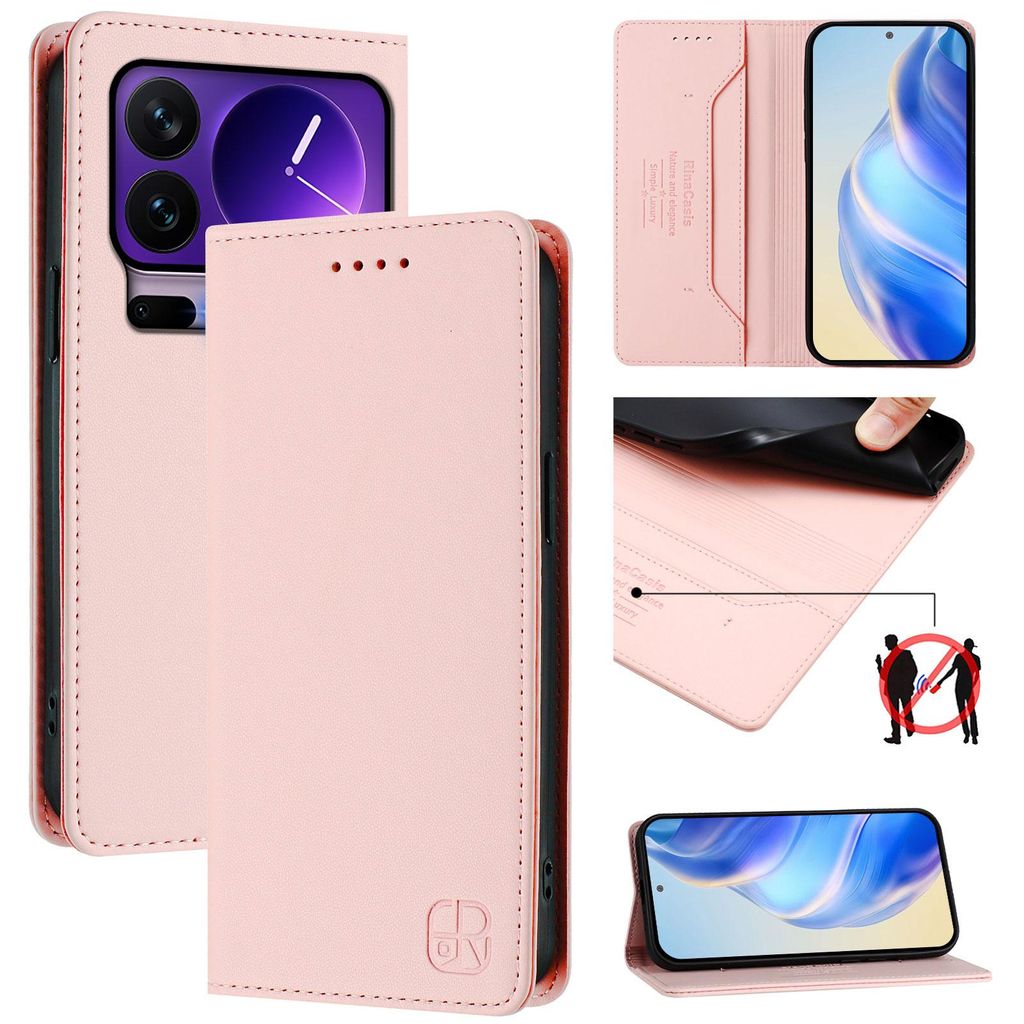 Lederhülle für Xiaomi 17 Pro Hülle Flip Brieftasche Kartenfächern Ständer Schutzhülle Pink