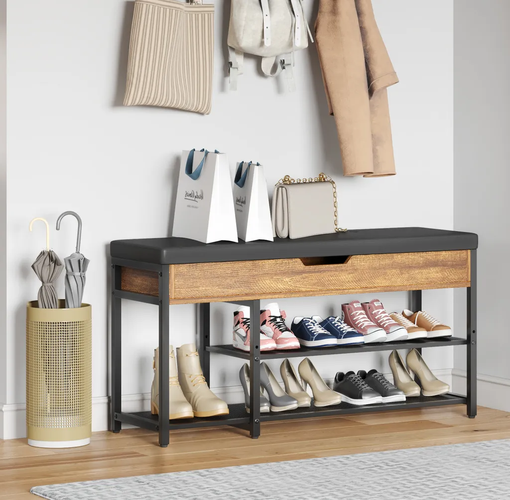 Mondeer Banc à Chaussures Vintage 96cm avec 3 Compartiments Ouverts