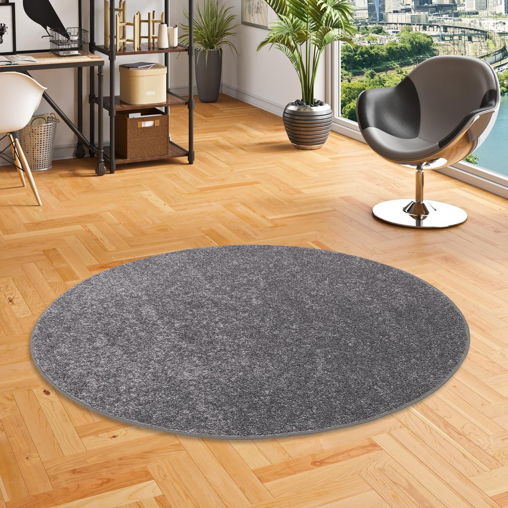 Teppich Hochflor Shaggy Cottage Grau Rund, Größe:133 cm Rund