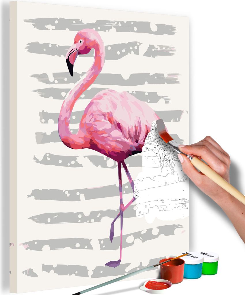 Malen nach Zahlen Flamingo 40x50 cm Malset mit Holzrahmen auf Leinwand für Erwachsene Kinder Gemälde Handgemalt Kit DIY n-A-0365-d-a